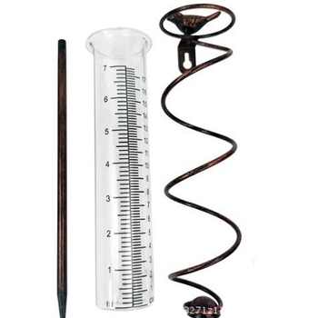 Stiklinis lietaus matuoklis su ketaus paukšteliu ir metalo rėmu kiemo zonai – modelis LYQ-Hummingbird, skalė 1–20, talpa 0–800 ml, svoris 0,2 kg, pritaikymas