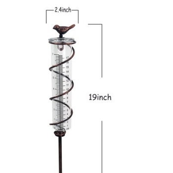 Stiklinis lietaus matuoklis su ketaus paukšteliu ir metalo rėmu kiemo zonai – modelis LYQ-Hummingbird, skalė 1–20, talpa 0–800 ml, svoris 0,2 kg, pritaikymas