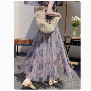 Дамска мрежеста плисирана пола с висока талия, средна дължина, полиестер 90–95%, лято 2025