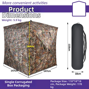 Mednieku slēptuve telts ar stiklašķiedras stieņiem, iekšējā un ārējā audums 150D Oxford, ūdensdrošība 2000–3000 mm, ātra atvēršana, vienslāņu piramīd telts