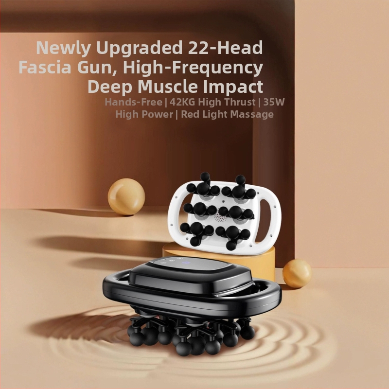 Fasijų masažo prietaisas su 22 galvomis, LCD ekranas, 5+ greičio lygiai, įmontuota baterija