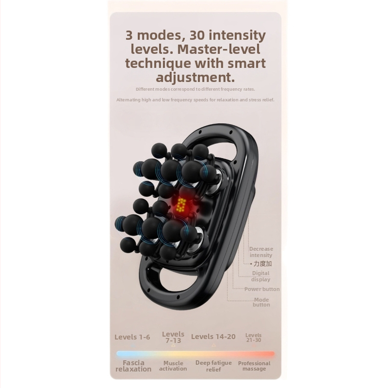 Фасциален масажор с 22 глави, четков мотор, LCD дисплей, 5+ нива на скорост, вградена батерия