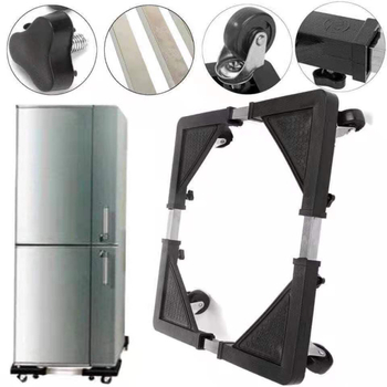 Reguliuojama nerūdijančio plieno įrenginių baze su judančiais ratukais – vieno sluoksnio laikiklis skalbimo mašinai, šaldytuvui ir oro kondicionieriui (modernus minimalistinis stilius)