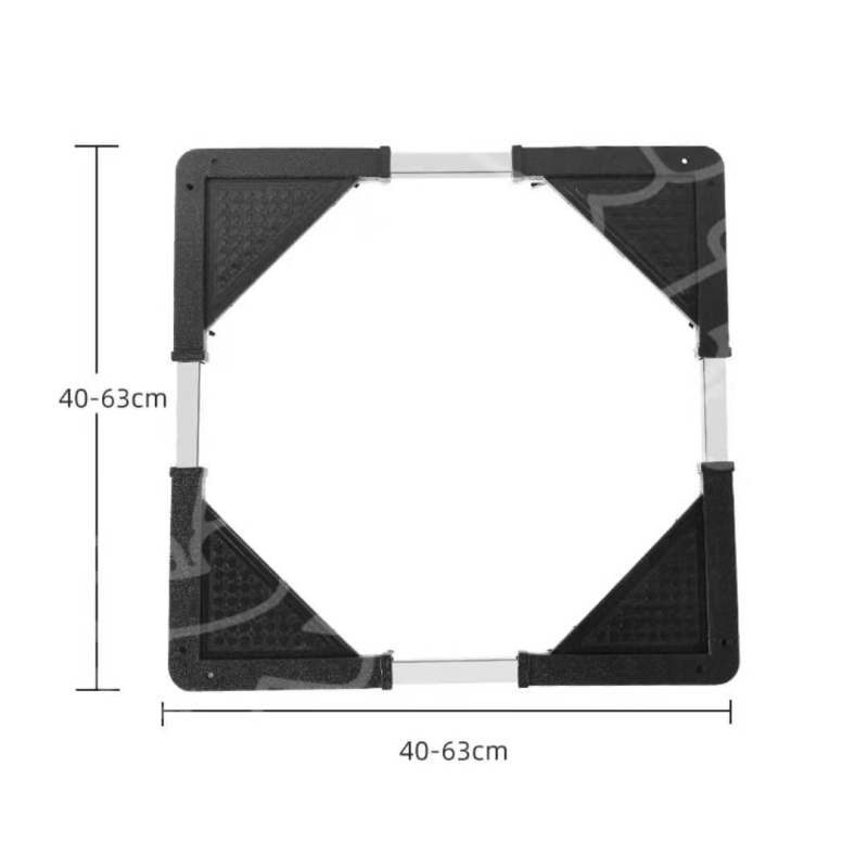 Reguliuojama nerūdijančio plieno įrenginių baze su judančiais ratukais – vieno sluoksnio laikiklis skalbimo mašinai, šaldytuvui ir oro kondicionieriui (modernus minimalistinis stilius)