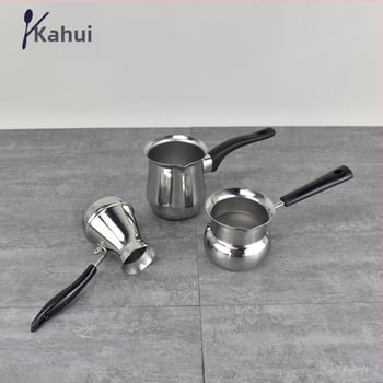 Nerūdijančio plieno kavos puodelis su viena rankena, smailu burna ir tefloninė danga pieno puta pagaminimui latte art