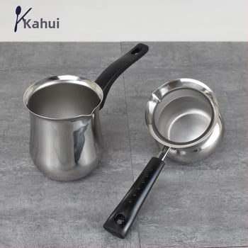 Nerūdijančio plieno kavos puodelis su viena rankena, smailu burna ir tefloninė danga pieno puta pagaminimui latte art