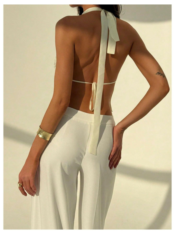 Halter top bez rukava s jacquard cvjetnim uzorkom, slim fit, poliester ≥95%, ljeto 2025
