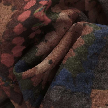 Női ujjatlan felső kerek nyakú, növény-virág mintás, pamut-kender keverék, 2024 nyár, irodalmi retro stílus