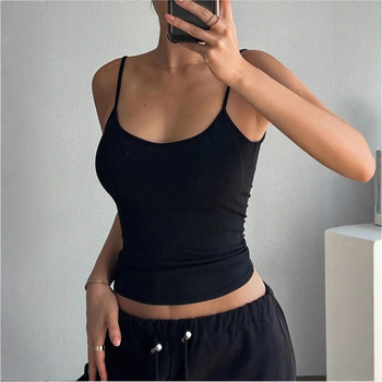 Γυναικείο αμάνικο τοπ με λεπτές τιράντες, Slim fit, ενσωματωμένη επένδυση για το στήθος, πολυεστέρας-ελαστάν, διπλές τιράντες, μήκος 50-65 cm