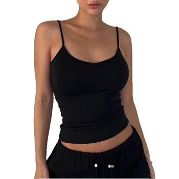 Γυναικείο αμάνικο τοπ με λεπτές τιράντες, Slim fit, ενσωματωμένη επένδυση για το στήθος, πολυεστέρας-ελαστάν, διπλές τιράντες, μήκος 50-65 cm