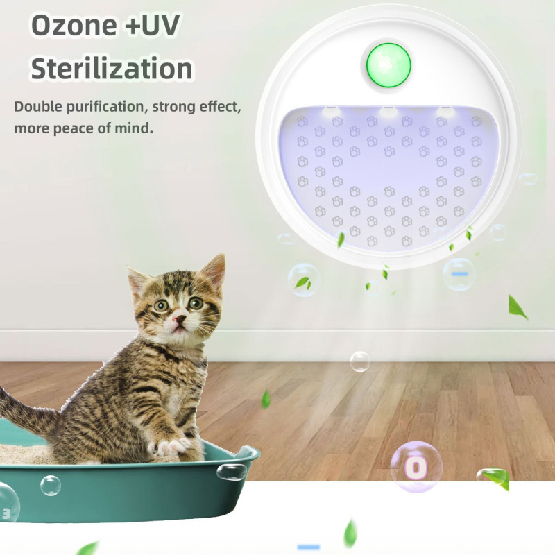 Deodorizator pentru mirosuri de animale de companie cu ozon și UV, montat pe perete, alimentat de baterii, zgomot redus, debit de aer 50 m³/h, potrivit pentru până la 10 m²