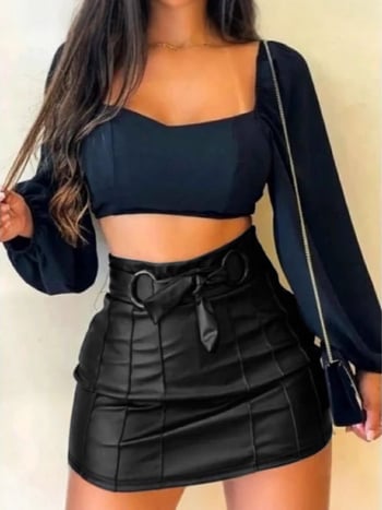 PU kožna suknja s visokim strukom, A-linija, jedinstven uzorak, mikroelastična, proljeće 2025