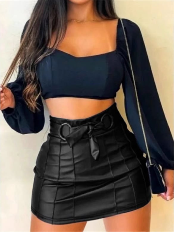 PU kožna suknja s visokim strukom, A-linija, jedinstven uzorak, mikroelastična, proljeće 2025