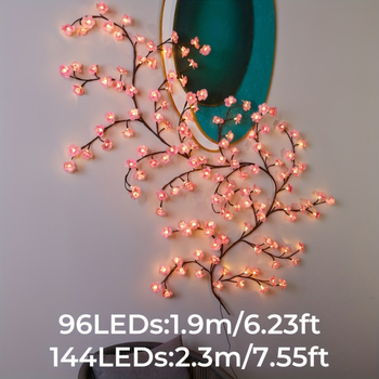 USB τεχνητό κλαδάκι ανθών κερασιάς με φως – μήκος 1,6 μ., 72 LED, IP44, τροφοδοσία USB, ρυθμιζόμενο μέσω τηλεχειριστηρίου