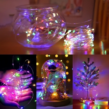 Φωτεινές αλυσίδες LED από χαλκό για εξωτερικούς χώρους, μήκος 5 μ., 50 LED, 2700K ζεστό λευκό, τροφοδοσία USB, τηλεχειριστήριο ρύθμισης έντασης φωτισμού