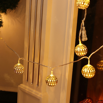 LED χριστουγεννιάτικη γιρλάντα με κούφιες μεταλλικές μπάλες φανάρι – 220V από πρίζα, χειροκίνητος διακόπτης, για διακόσμηση εορτών, μάρκα Sepuka/Spurgeon