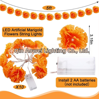 Φωτεινή LED αλυσίδα σε σχήμα λουλουδιού, 10 LED, περίβλημα PVC, τροφοδοσία με μπαταρία, ζεστό φως 3000K