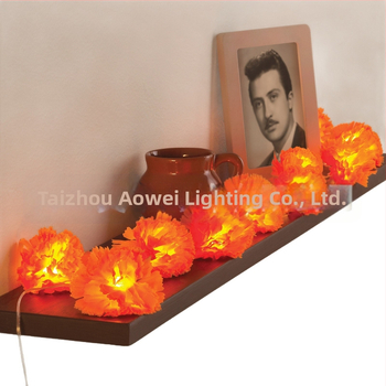 Φωτεινή LED αλυσίδα σε σχήμα λουλουδιού, 10 LED, περίβλημα PVC, τροφοδοσία με μπαταρία, ζεστό φως 3000K