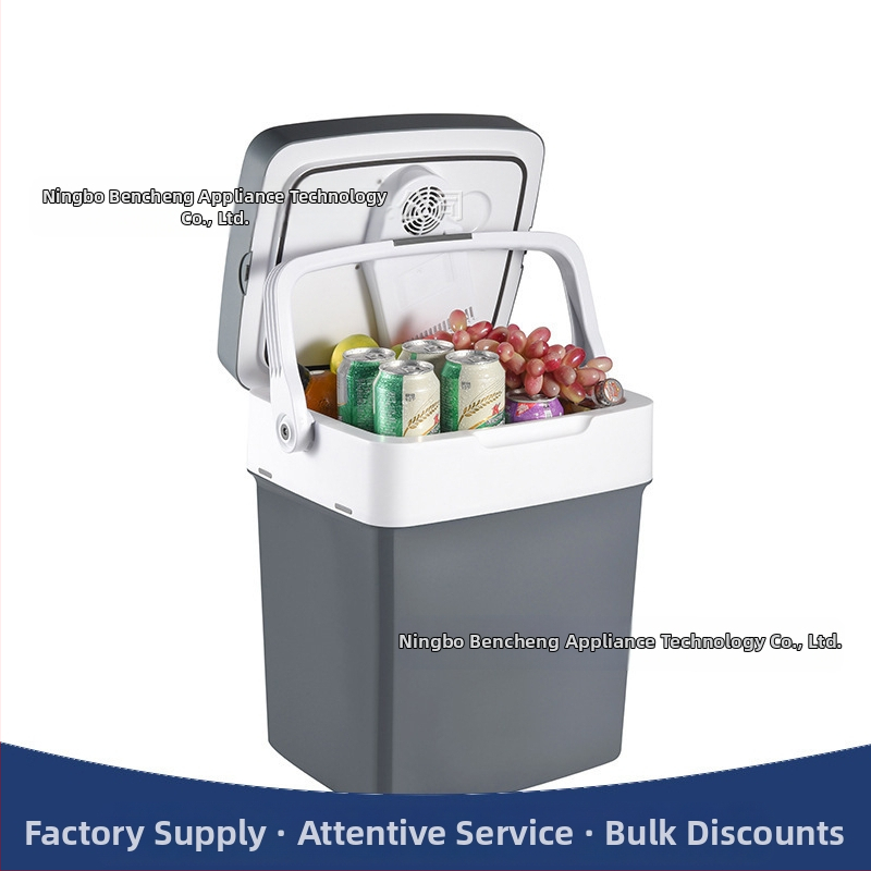 Компактен автомобилен хладилник, универсална съвместимост, обем над 20 л, 48 W, захранване AC 100–240 V / DC 12 V, диапазон на температурата 8–65 °C