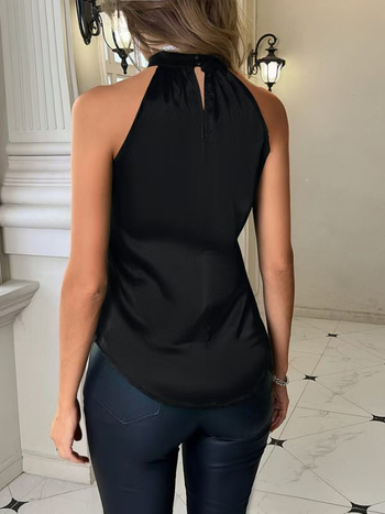 Γυναικείο τοπ χωρίς μανίκια με halter-λαιμό, υψηλή λαιμόκοψη, 95% πολυεστέρας, μήκος 50–65 cm, Καλοκαίρι 2025