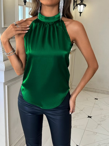 Γυναικείο τοπ χωρίς μανίκια με halter-λαιμό, υψηλή λαιμόκοψη, 95% πολυεστέρας, μήκος 50–65 cm, Καλοκαίρι 2025