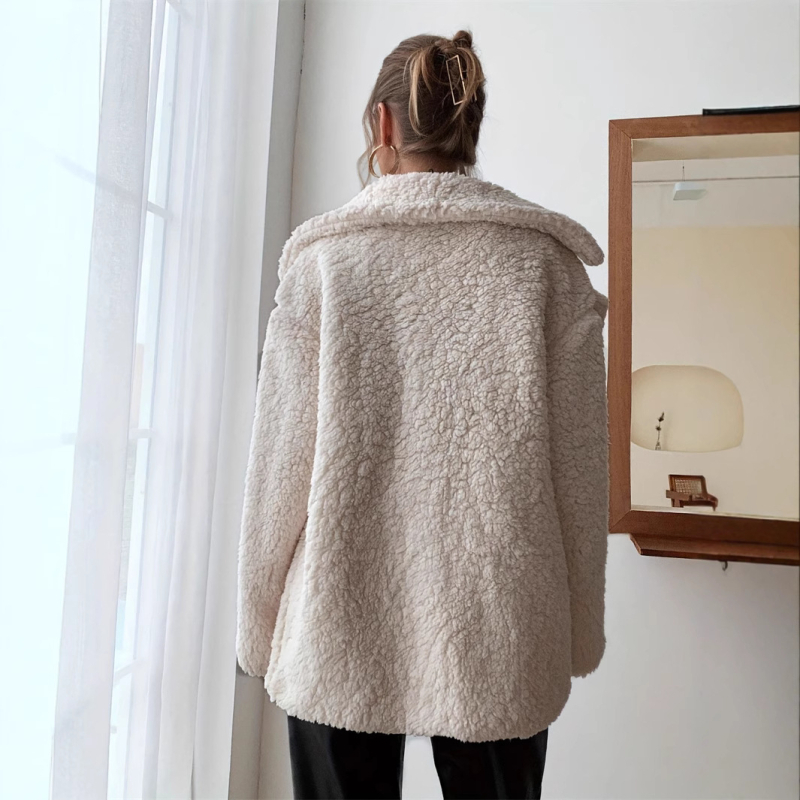 Moteriškas paltas iš poliesterio ir spandekso - ilgomis rankovėmis, vidutinio ilgio, rudens laisvalaikio stilius