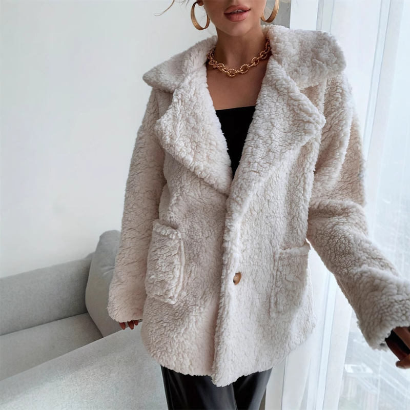 Moteriškas paltas iš poliesterio ir spandekso - ilgomis rankovėmis, vidutinio ilgio, rudens laisvalaikio stilius