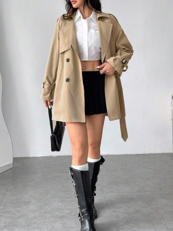 Moterų poliesterio vėjinis švarkas su ilgu rankovėm, lapel apykaklė, temperamentingas ir miesto stilius (90–95% poliesterio turinys)