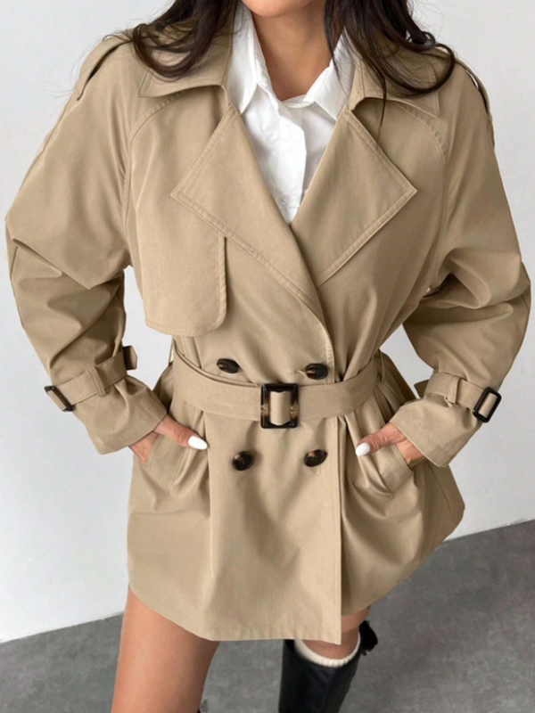 Moterų poliesterio vėjinis švarkas su ilgu rankovėm, lapel apykaklė, temperamentingas ir miesto stilius (90–95% poliesterio turinys)