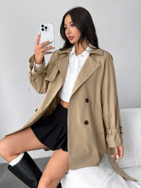 Moterų poliesterio vėjinis švarkas su ilgu rankovėm, lapel apykaklė, temperamentingas ir miesto stilius (90–95% poliesterio turinys)