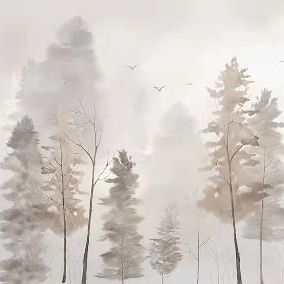 Tapet Nordic pictat manual cu pădure pentru living și dormitor, țesătură de perete din mătase, rezistent la umezeală, stil modern minimalist, calitate premium