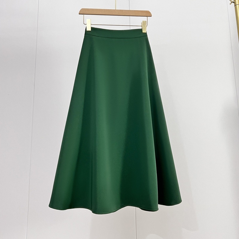 Női A‑vonalú esernyőszoknya, midi hosszú, egyszínű poliészter elasztánnal, cipzár, mikroelasztikus