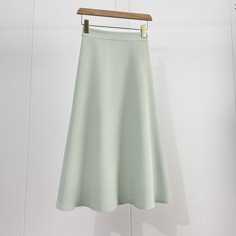 Női A‑vonalú esernyőszoknya, midi hosszú, egyszínű poliészter elasztánnal, cipzár, mikroelasztikus