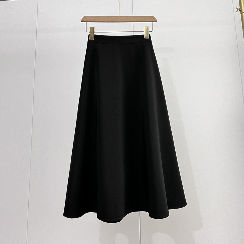 Női A‑vonalú esernyőszoknya, midi hosszú, egyszínű poliészter elasztánnal, cipzár, mikroelasztikus