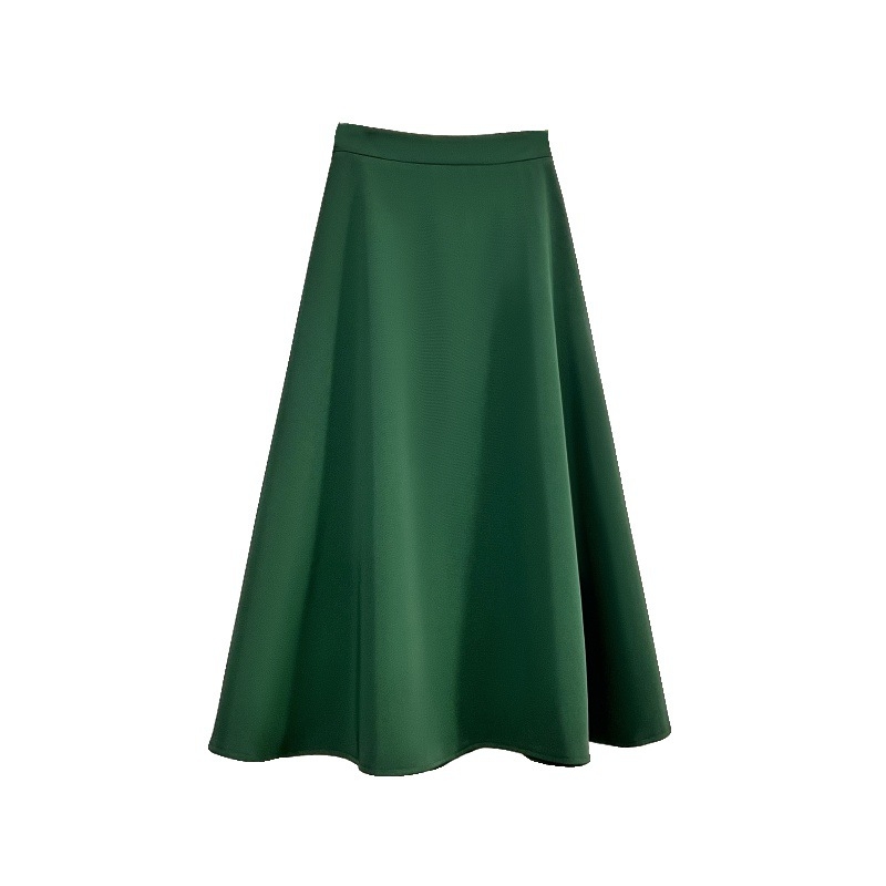 Női A‑vonalú esernyőszoknya, midi hosszú, egyszínű poliészter elasztánnal, cipzár, mikroelasztikus
