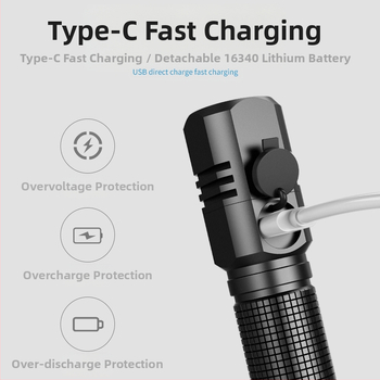 Rankinė LED žibintuvėlis 18W, 200 m veikimo spindulys, aliuminio lydinio korpusas, suderinamas su 16340/18350/18650 baterijomis