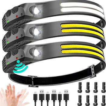 Silikoninė galvos lemputė su įkraunama šviesa, galvai skirtas darbo apšvietimas, dvigubas šviesos šaltinis (LED + lemputė), diapazonas 100–200 m