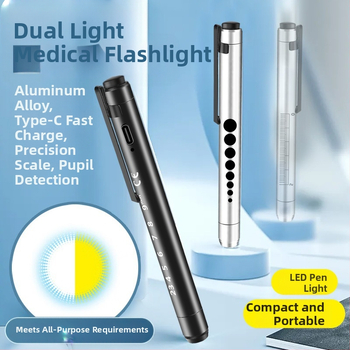 LED rašiklio šviesa SD-26 su USB įkrovimu ir dviejų šviesos šaltinių, aliuminio lydinio korpusas, medicininiam ir odontologijos naudojimui