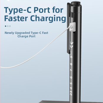 LED rašiklio šviesa SD-26 su USB įkrovimu ir dviejų šviesos šaltinių, aliuminio lydinio korpusas, medicininiam ir odontologijos naudojimui