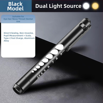 LED rašiklio šviesa SD-26 su USB įkrovimu ir dviejų šviesos šaltinių, aliuminio lydinio korpusas, medicininiam ir odontologijos naudojimui