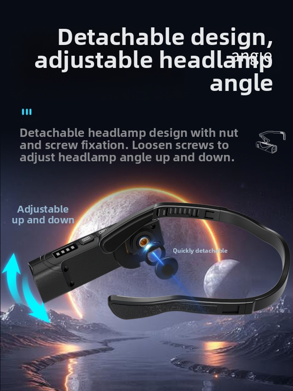 Čelovka s uchom na uchu, nabíjanie pohybovým senzorom, nastaviteľné dvojité svetlo, odnímateľné ľavé a pravé moduly, Rui gu