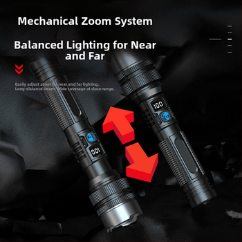 Φακός LED με χειροκίνητη φόρτιση και οπτικό zoom, 10W, 1800mAh, εμβέλεια 500 m