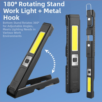 LED darbo lemputė su Type-C ir matavimo liniuotė, 10W, IP65, 360° apšvietimas