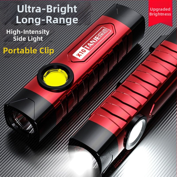 Φακός LED USB επαναφορτιζόμενος με λαμπτήρα + COB, 10W, 2400mAh, ακτίνα 100-200 m, συμπαγής φορητός πολυλειτουργικός