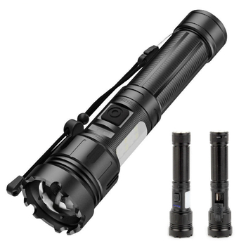 Φακός LED με τηλεσκοπικό ζουμ, φόρτιση Type-C, COB υψηλής φωτεινότητας, 30W, 1800mAh, αλουμινένιο κράμα, περιστροφή 360°, εμβέλεια 200–500m