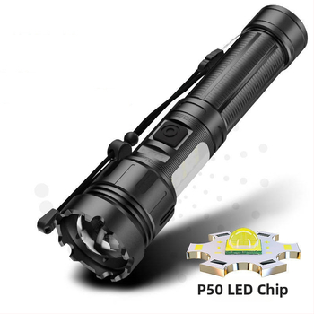 Φακός LED με τηλεσκοπικό ζουμ, φόρτιση Type-C, COB υψηλής φωτεινότητας, 30W, 1800mAh, αλουμινένιο κράμα, περιστροφή 360°, εμβέλεια 200–500m