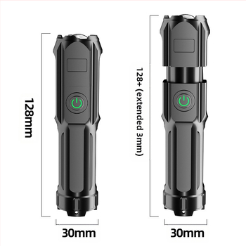 Φακός τακτικής με ζουμ, LED, επαναφορτιζόμενος, μπαταρία 1800mAh, εμβέλεια 100–200 m, περιστροφή 360°, φορτιστής περιλαμβάνεται