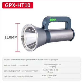 Φακός LED από κράμα αλουμινίου με φορτιστή, εξωτερικό επείγον φως εργασίας, 5200 mAh, 300 lm, εμβέλεια έως 500 m