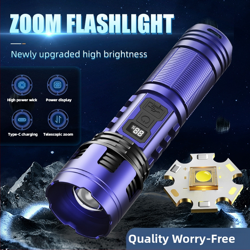 PIBINGO Wh-115b ръчен фенер с телескопично фокусиране, 10W LED, 500 lm, обхват 200 м, батерия 18650, IP44