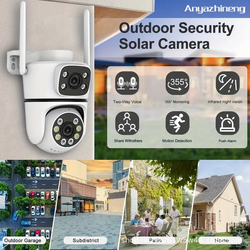 1080P εξωτερική κάμερα με διπλό φακό, Wi-Fi 2.4G, ανίχνευση κίνησης, νυχτερινή όραση, ευρυγώνιος φακός